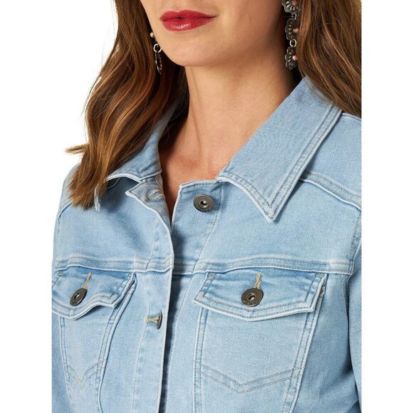 Women's Authentic Stretch Denim Jacket Long Sleeves Light Wash Jean Jacket - Picture 4 of 5